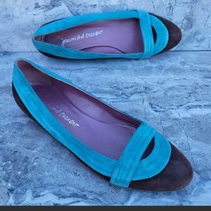 Jean Michel Cazabat Women's 38 Brown Teal  8 Suede Slip On Ballet Flats Shoes